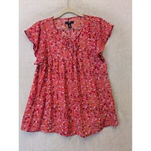 Gap Women's Size XS Pink Floral Babydoll Peplum Blouse Flutter Sleeve V-Neck